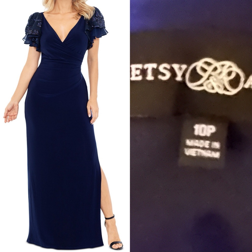 Betsy & Adam
Women's Sequin-Sleeve
Surplice-Neck Gown size 10P 10 Petite navy - Picture 5 of 9